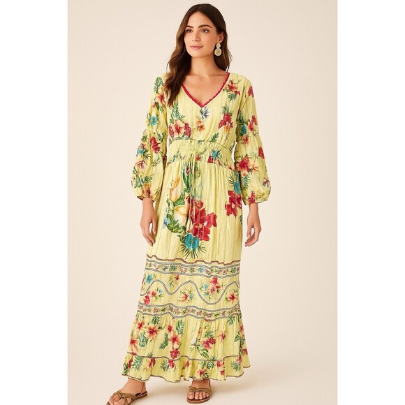 Anthroplogie Me 2 Magic Women's Dress Green 2X Boho Maxi Viscose India Summer - Picture 1 of 15